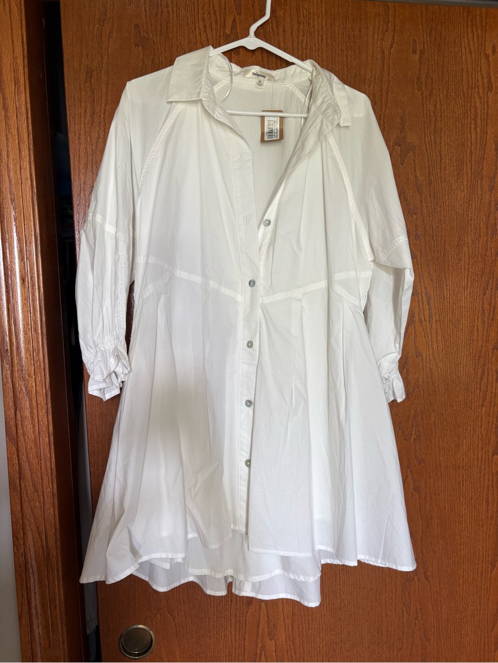 vestique White Button-Front Babydoll Shirt Dress - Picture 2 of 3